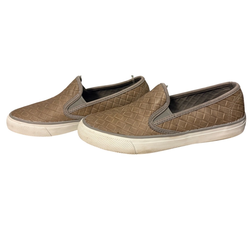 Sperry‎ Crest Vibe Women Taupe Metallic Woven Basketweave Slip On Sneakers Shoes